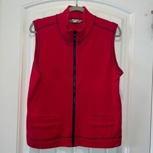 WOMEN red lightweight fleece Orvis full zip vest nautical patriotic size M